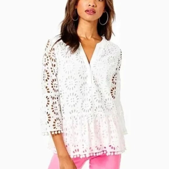 Lilly Pulitzer Tops - Lilly Pulitzer Bekah Eyelet Top in White Women's Size Medium New With Tags!